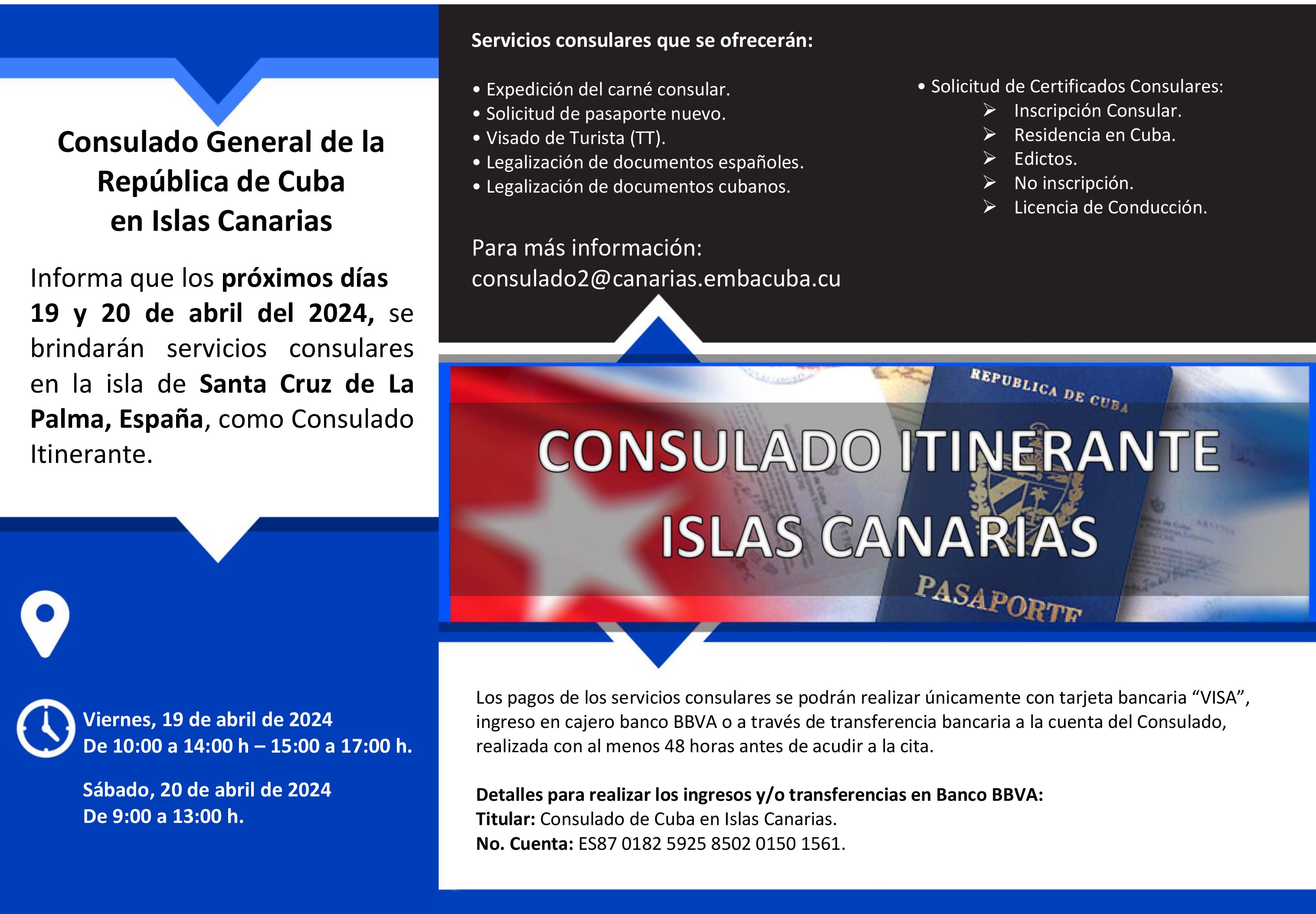 El Cabildo acogerá el Consulado Itinerante de Cuba los días 19 y 20 de abril
