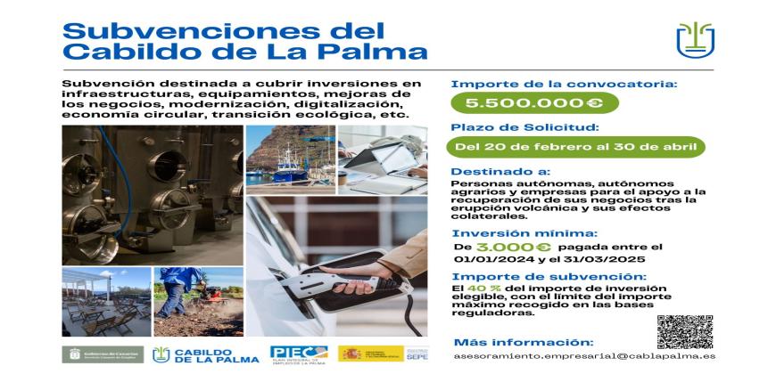 El Cabildo mantiene abierto el plazo para solicitar las subvenciones para la recuperación de negocios hasta finales de abril